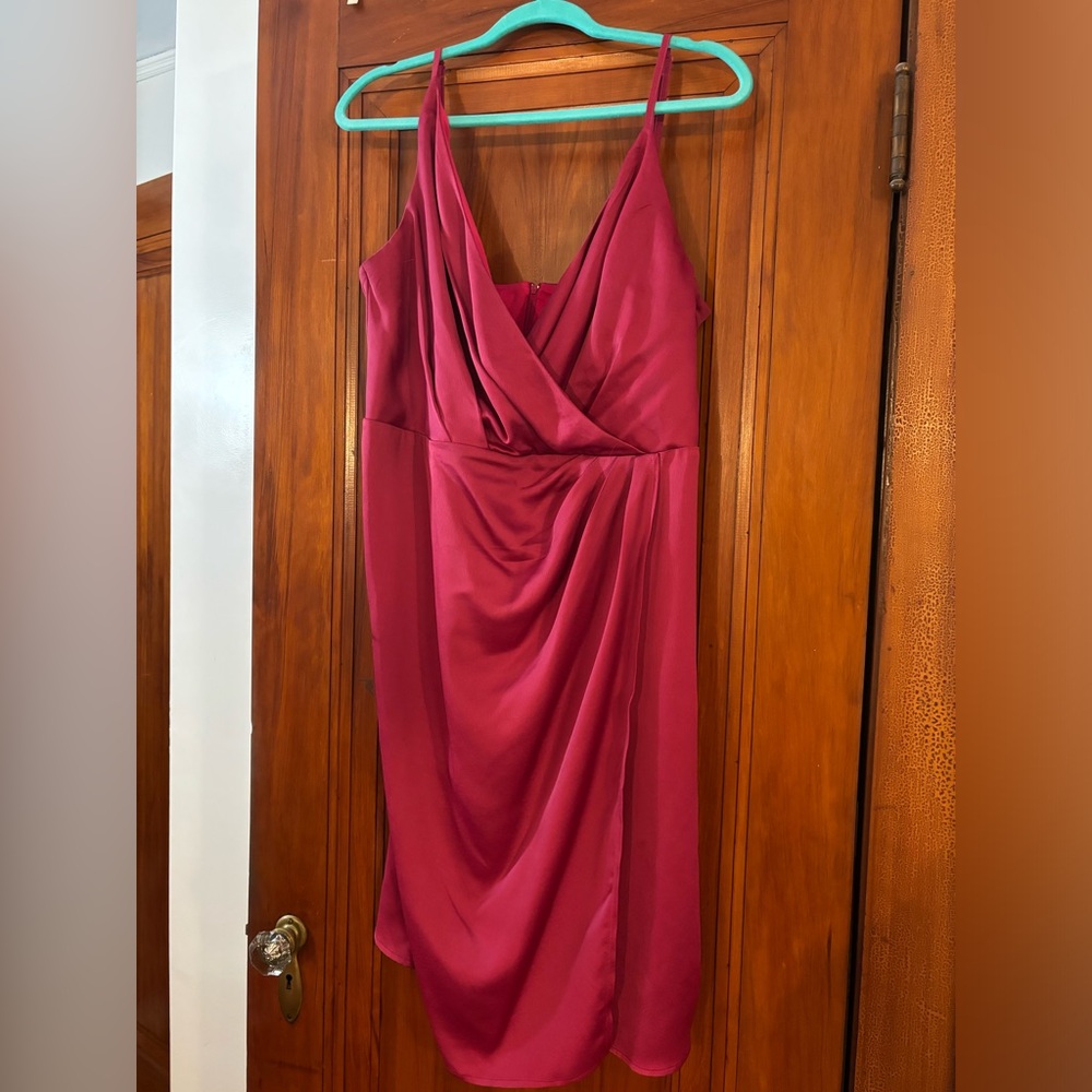 ‼️ PRICE DROP ‼️ Satin Wrap Bright Pink Midi Dress